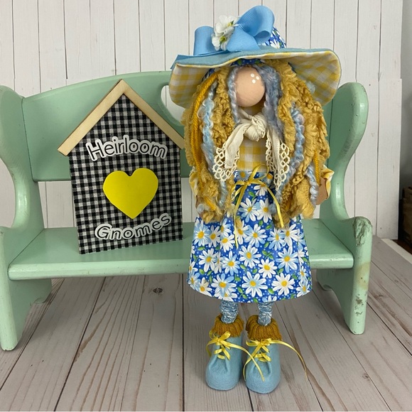 Hand Crafted Other - ❌SOLD❌Gnome Spring Blue Daisy Girl Yellow Floral Felt Hat Handmade Female